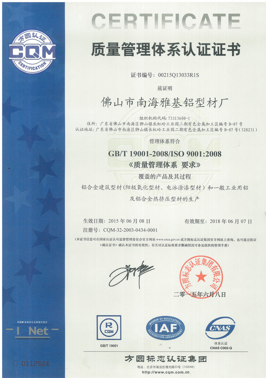 Quality Management System Certificate